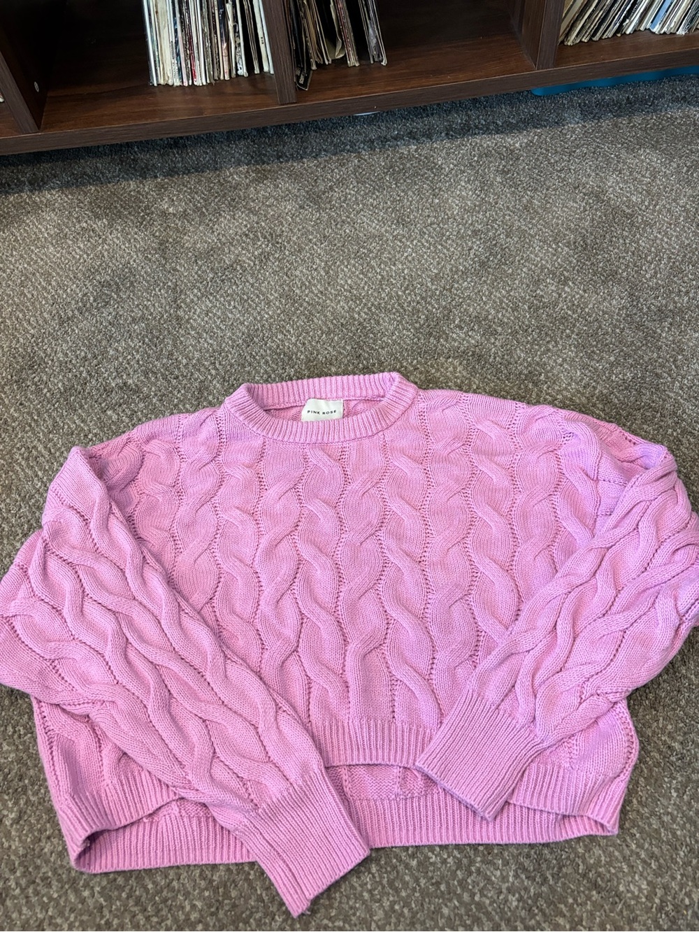 Pink Rose Bubblegum Pink Cable Knit Crewneck Sweater
